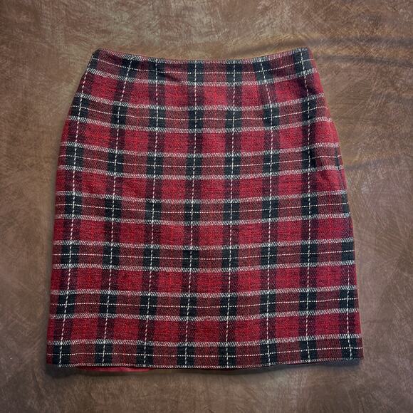 Andrea Jovine Vintage Y2K Plaid Mini Skirt Red Black Wool Blend Women's 8 Preppy - Picture 1 of 6